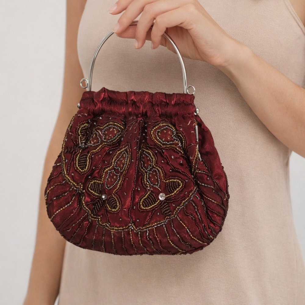 Bijoux Terner Maroon Beaded Clutch